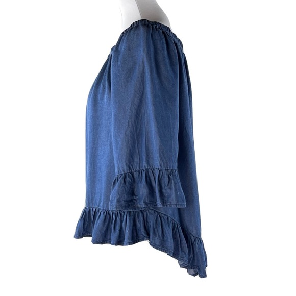 Jane And Delany Blue Denim Off Shoulder High Low 3/4 Bell Sleeve Top Womens M - Picture 7 of 10